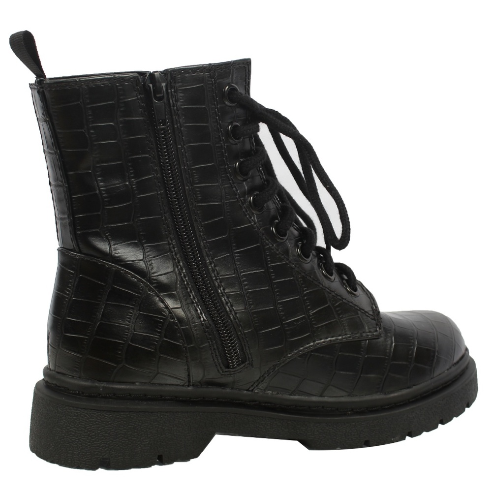 Size 6 Black Crocodile Lace Up Lug Sole Military - Picture 3 of 7